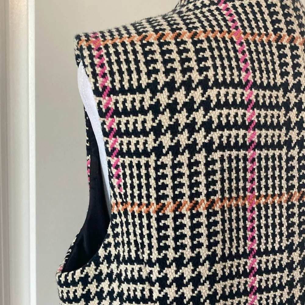 Carlisle Stylish Plaid Houndstooth Sleeveless Vest 10 Black Pink Orange